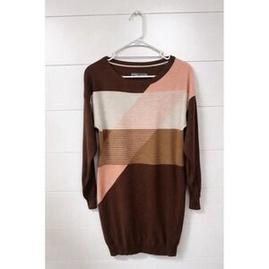 Prana crewneck sweater dress Wool Blend pink, brown, & white womens size XS Soft